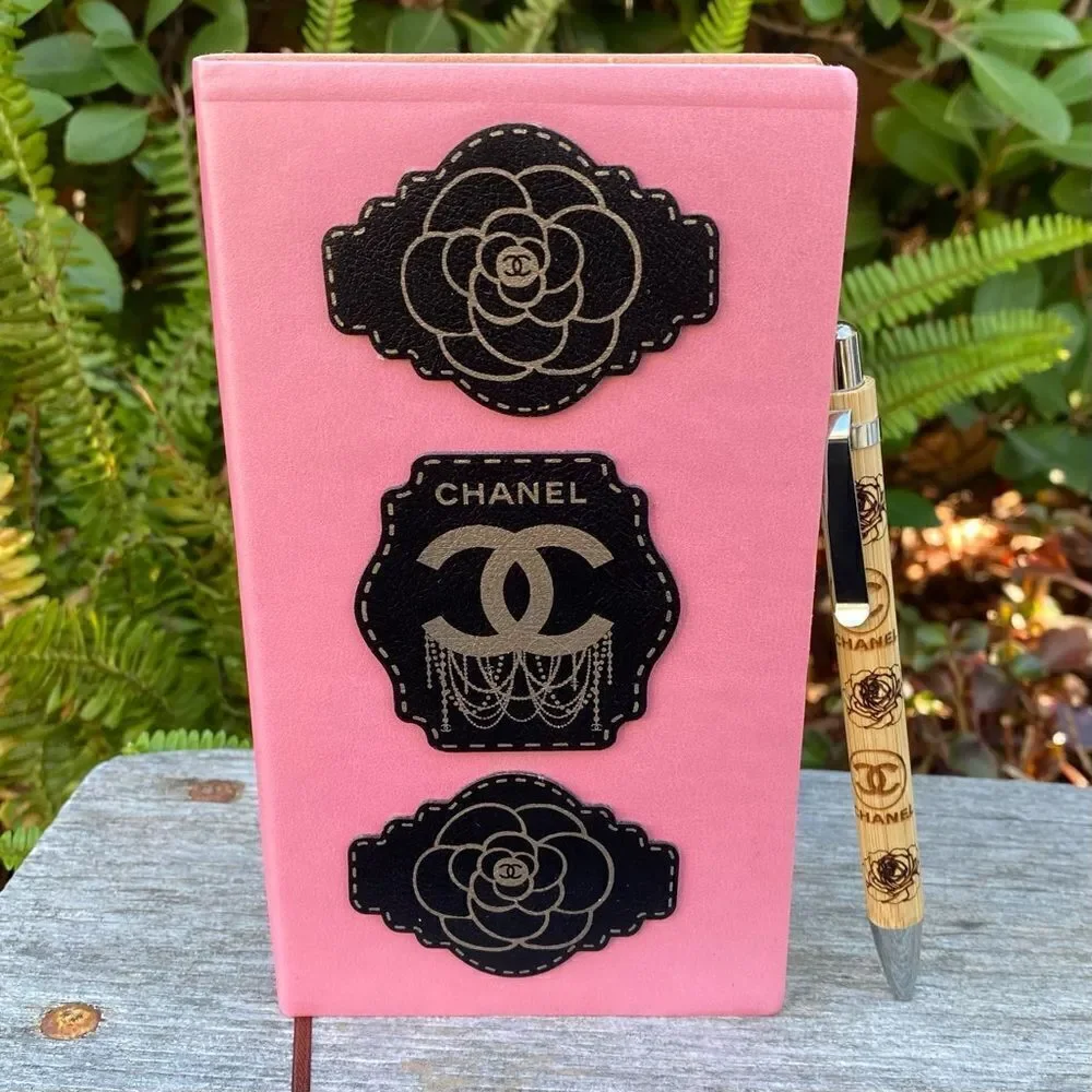 New Handmade Laser Engraved Pink Notebook/Daily Planner & Bamboo Pen Designer